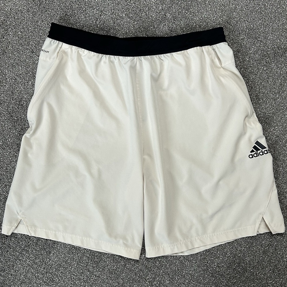 Adidas Axis Training Shorts ~Men's XL~ Cream/Off White Black Waist & Logo EUC!